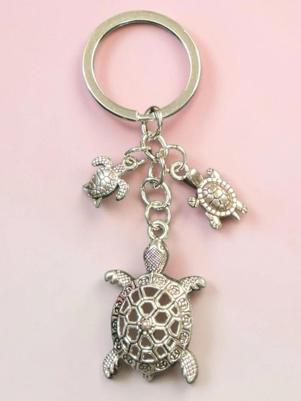 Sea Turtle Bag Charm Keychain Silver Ocean Beach Purse Charm